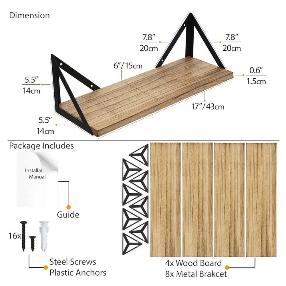 Wallniture Minori Wooden Floating Shelves Set of 4